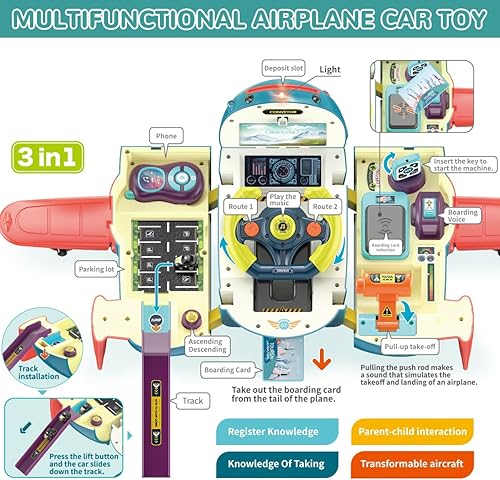 Miniatura 3 de Mostop Avión de juguete de coche, volante de juguete simulado con sonido y luz, juguete educativo para niños pequeños, regalo ideal para niños y