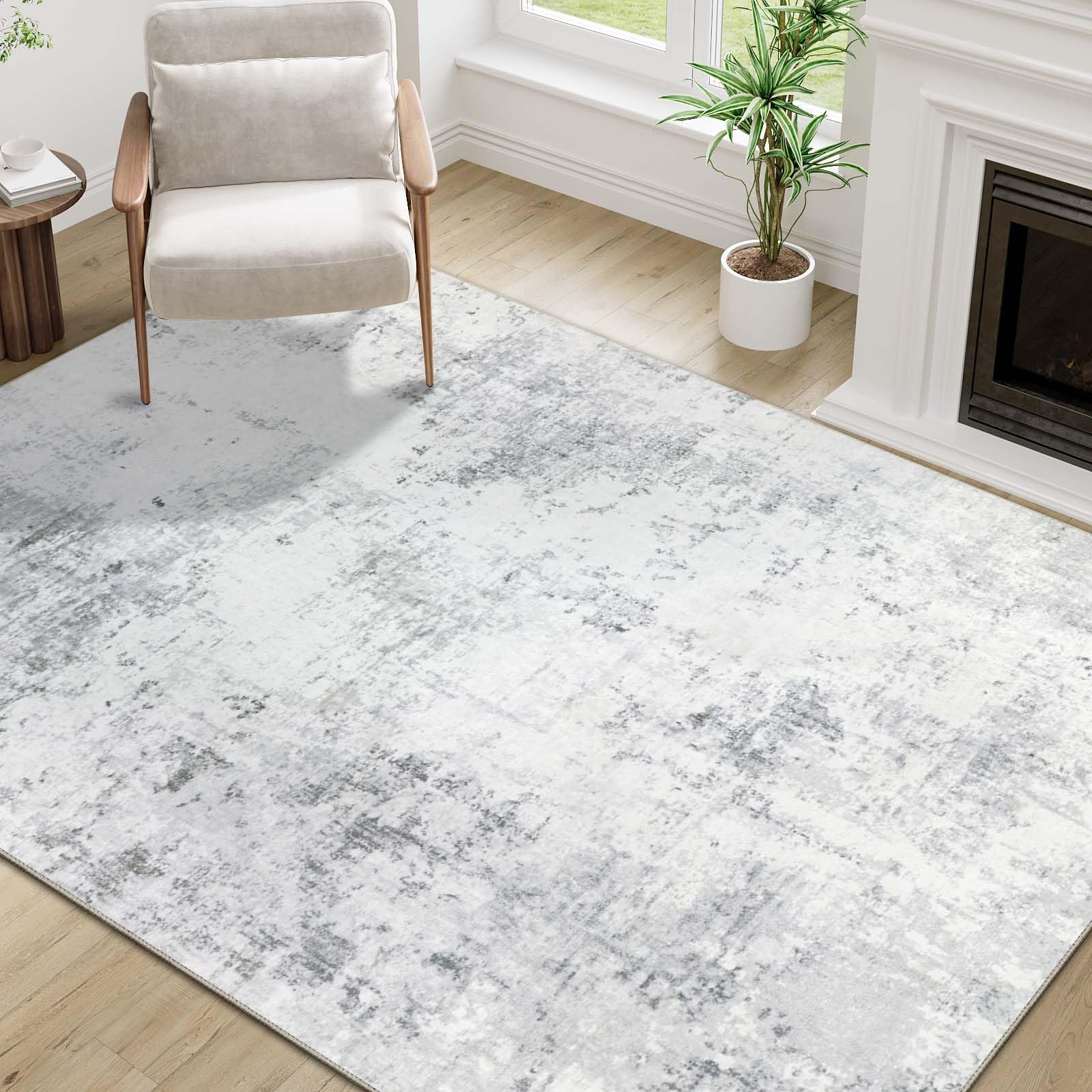Homcomodar Grey Rugs for Living Room 120x170cm Washable Rug for Bedroom Non-slip Area Rugs Modern Abstract Floor Carpet for Dining Room Nursery Office — image 1