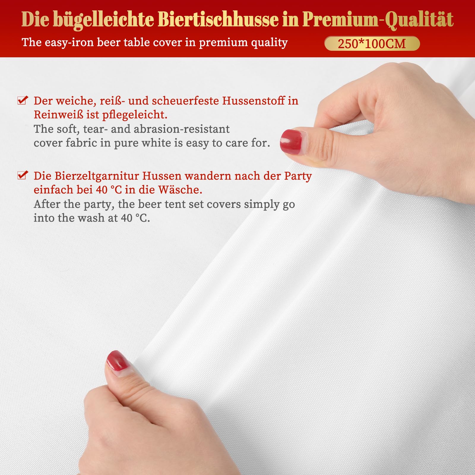 Showgeous Bier-Tischdecken 6er-Pack Weiß 100x250cm | für 50-cm- und 70-cm-Biertische,rechteckige Tischdecken,waschbar,100% Polyester,Blickdichte,Anti-Falten