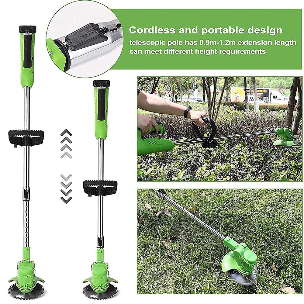 Recortadora de Césped Sin Cable Recortadora Eléctrica, Desbrozadora Honda, Con Batería de Litio de 36V, Cargador, Cuchillas de Repuesto Mango Ajustable para Patio, Césped Y Jardín