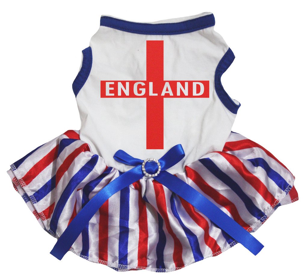 Petitebelle England Cross Puppy Dog Dress (White/Stripes, Medium) — image 1