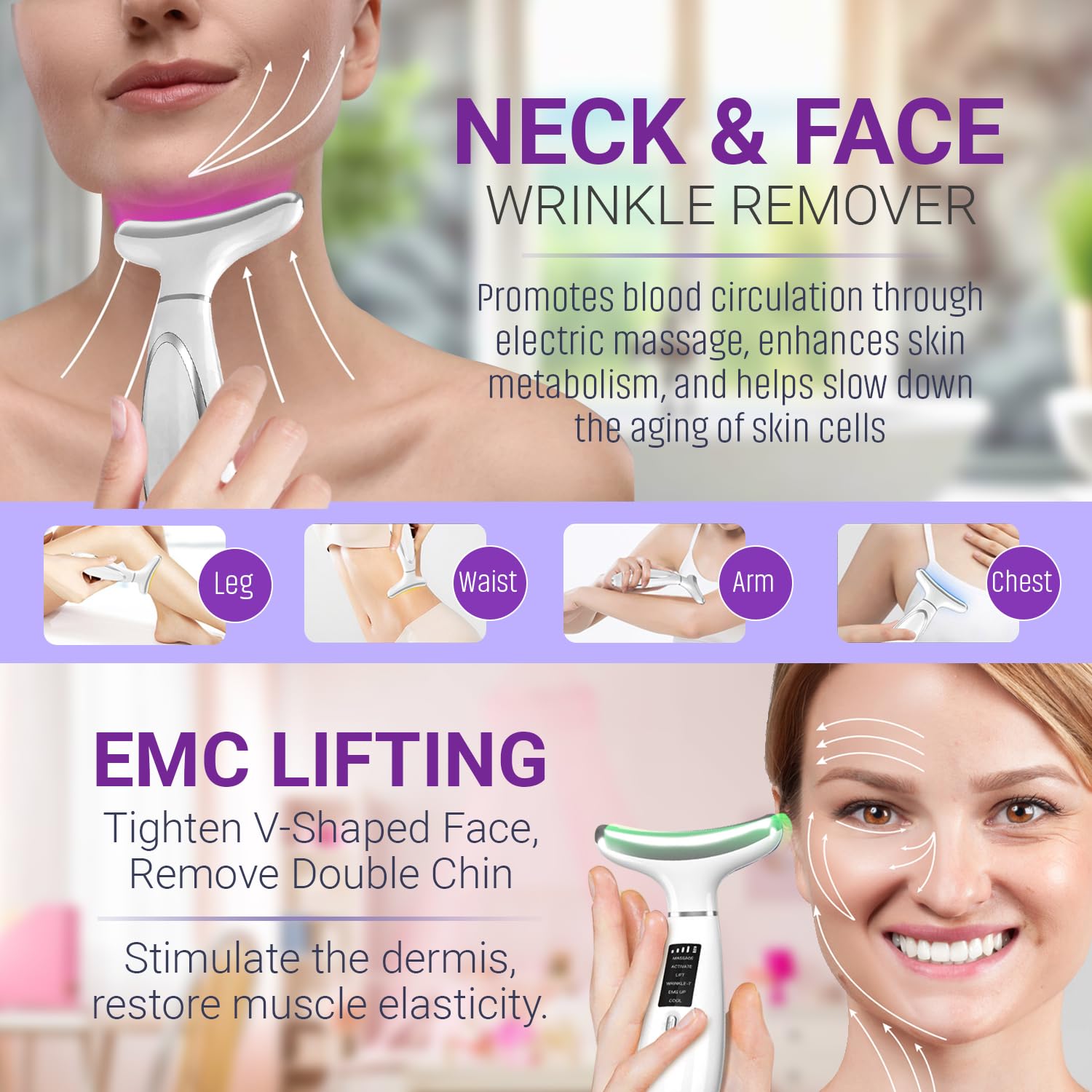 6-in-1 Neck, Face Sculpting Device with LED Light Therapy, Hot & Cold Modes, EMS Microcurrent, Sonic Massage - Image 4