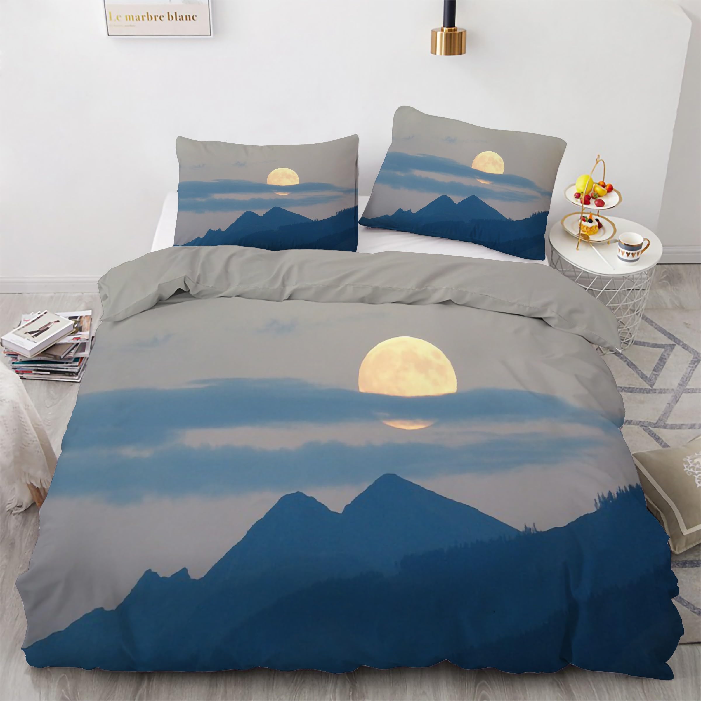 Housse de couette 90x190 lune parure de lit 3 pièces microfibre avec fermeture éclair
