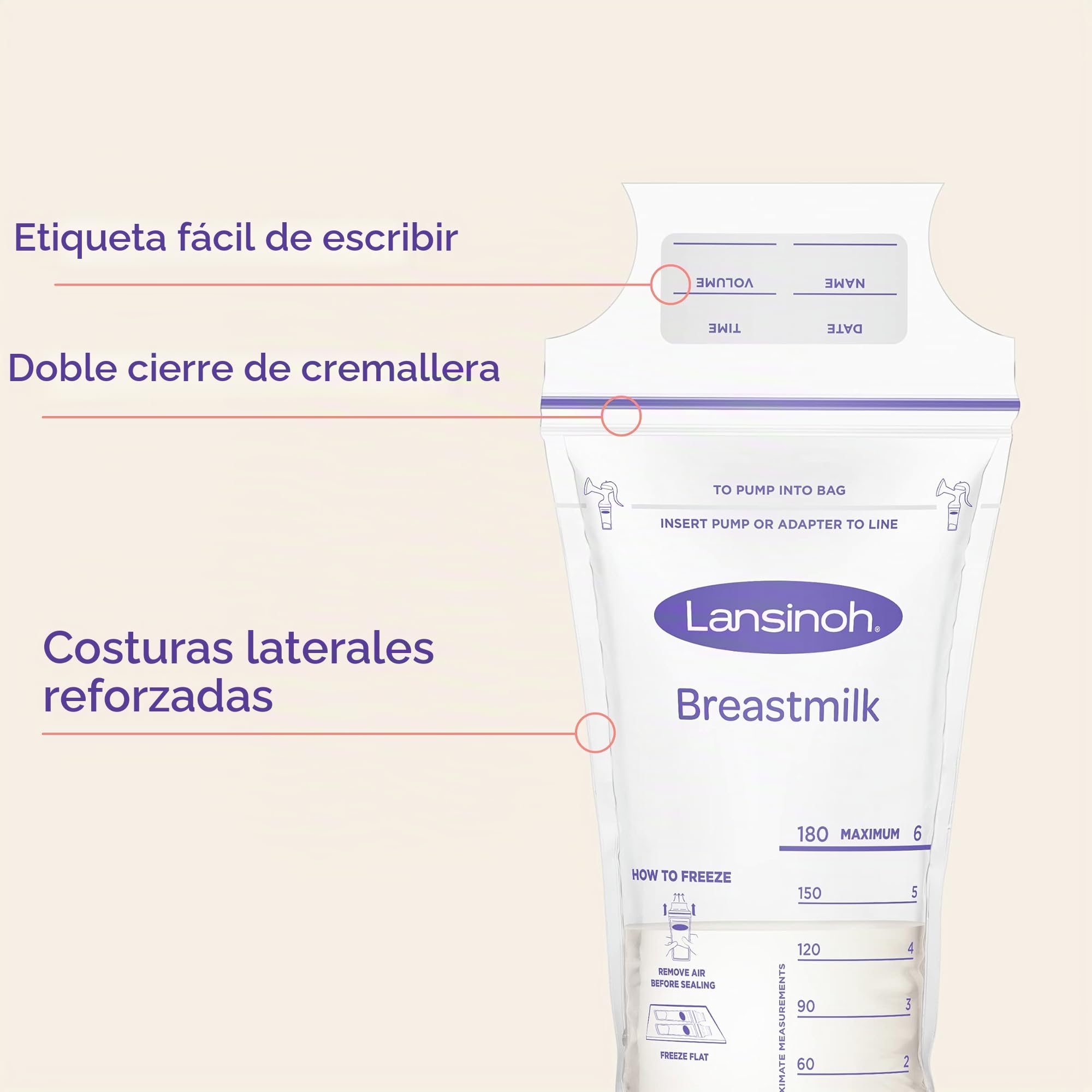 Lansinoh Bolsas De Almacenamiento De Leche Materna De. Guarda Y Conserva La Leche Materna Extraída., Blanco, 50 uds