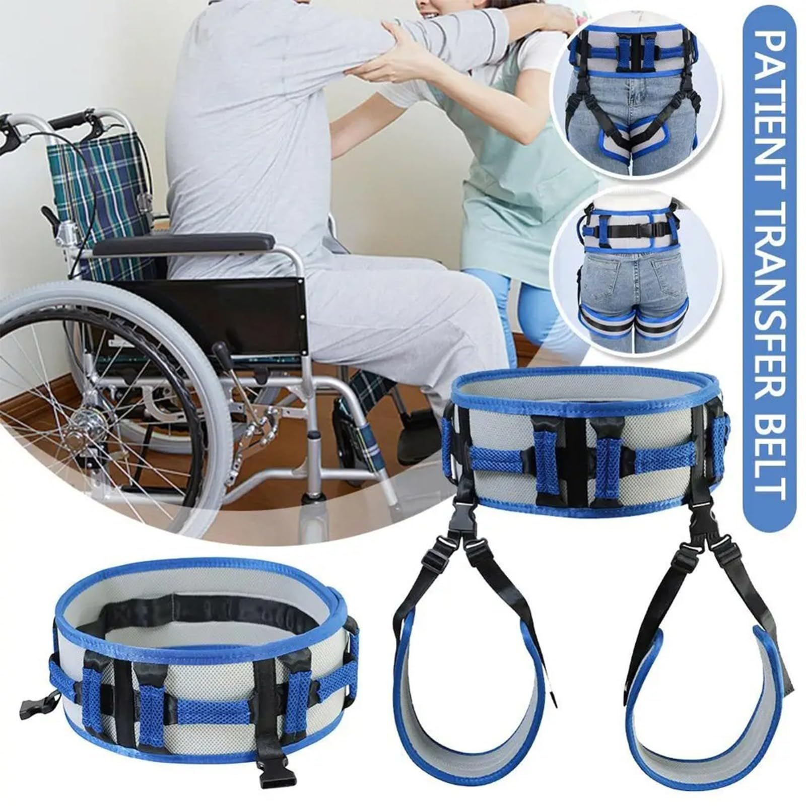Cinturón de transferencia con presillas para piernas y 10 asas acolchadas, cinturón de marcha médico, dispositivo de asistencia para caminar con hebilla de metal de liberación rápida para persona