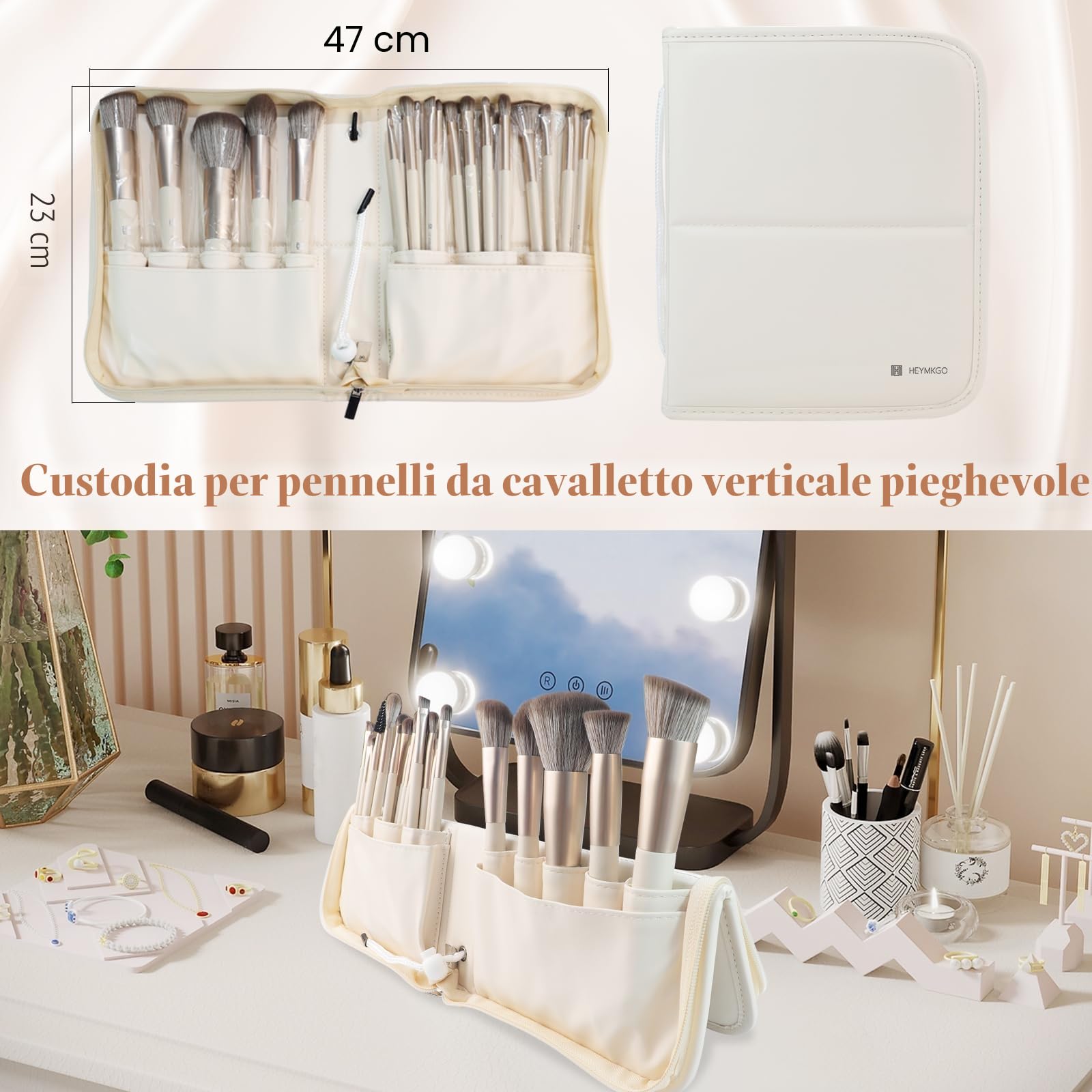 HEYMKGO Pennelli per Trucco Pennello 22PCS Professionale Sintetico Premium Fondotinta Cipria Fard Pennello Viso Ombretto Eyeliner Pennelli per Trucco+4 Puff Trucco Spugna Pulizia+Borsa Cosmetici