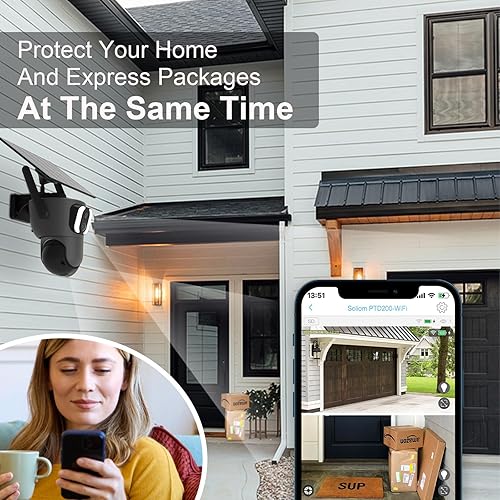 Miniatura 3 de SOLIOM PTD200 Cámara de seguridad solar de doble lente, cámara inalámbrica para exteriores 2K, vigilancia panorámica e inclinación de 360 con visión