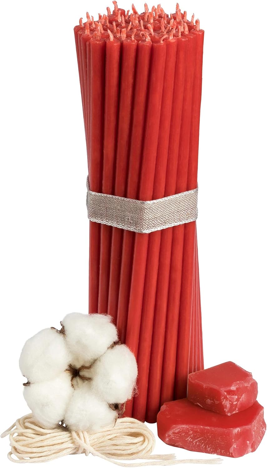 Church Beeswax Candles - 50 pcs. I high Quality Ritual Candles L-7.30 in, Ø-0.24 in I 60 min Burning time of red Color I of Thin drip- and smokeless Candles