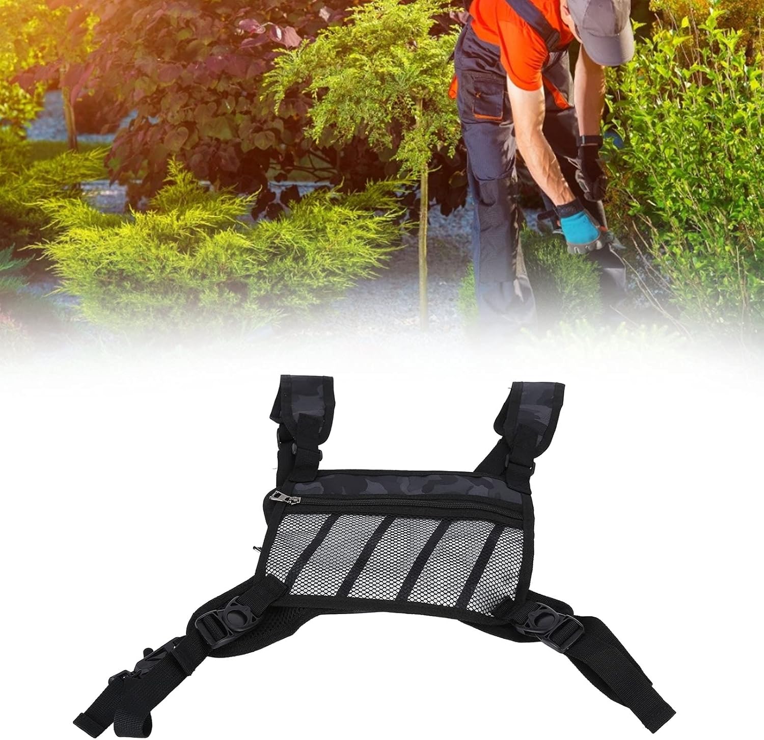 Gardening Vest Bag, Black Camouflage Outdoor Running Backpack Vest Bag Storage Bag for Man Woman Running