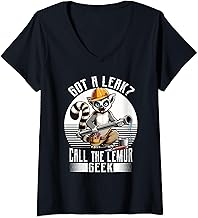 Womens Got a Leak? Call the Lemur Geek Leak Fixer Lemur Plumber V-Neck T-Shirt