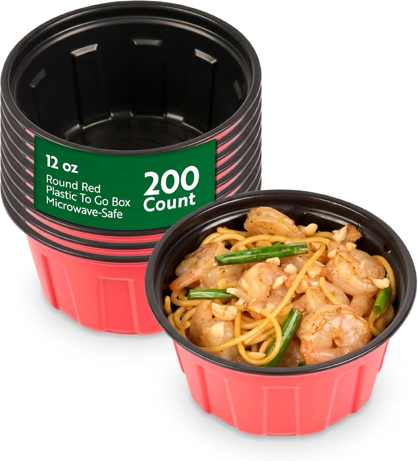 Restaurantware Bento Boxes 200 Pack of 12 oz Microwavable Plastic Red and Black Food Storage Containers Deli Containers No-BPA Leakproof Lunch Boxes Disposable Stackable Crack-Resistant