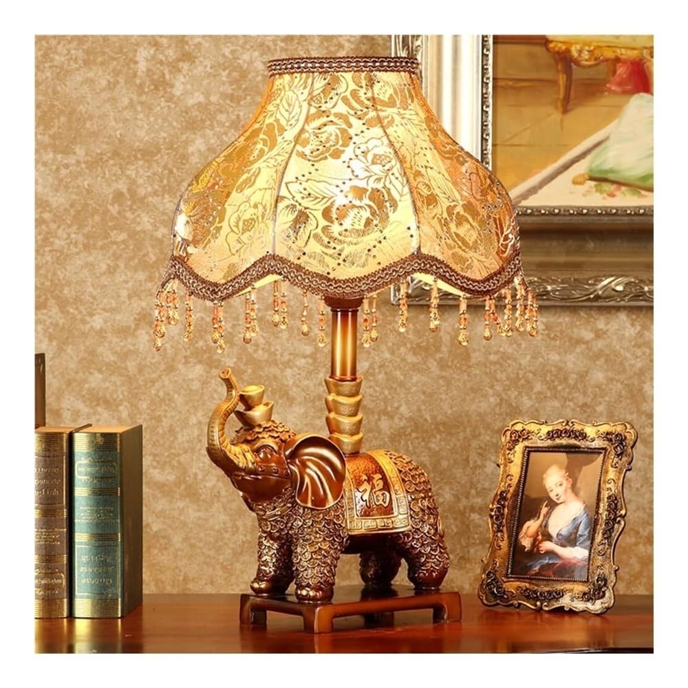 LYOUAE Vintage Resin Elephant Table Lamp Rustic Retro Brown Nightstand Lamp Mid Century Bedside Lamp(A)