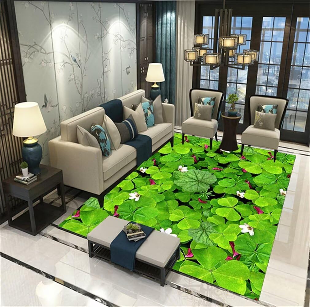 Tapis enfant vert motif feuilles 3D pour créer un coin nature lavable