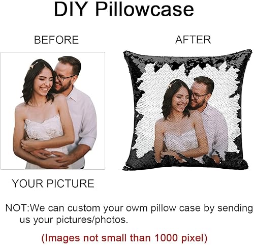 Vista 13 de LingLing Design - Almohada personalizada de lentejuelas, almohadas personalizadas con fotos, decoración mágica reversible del hogar, regalos Plateado