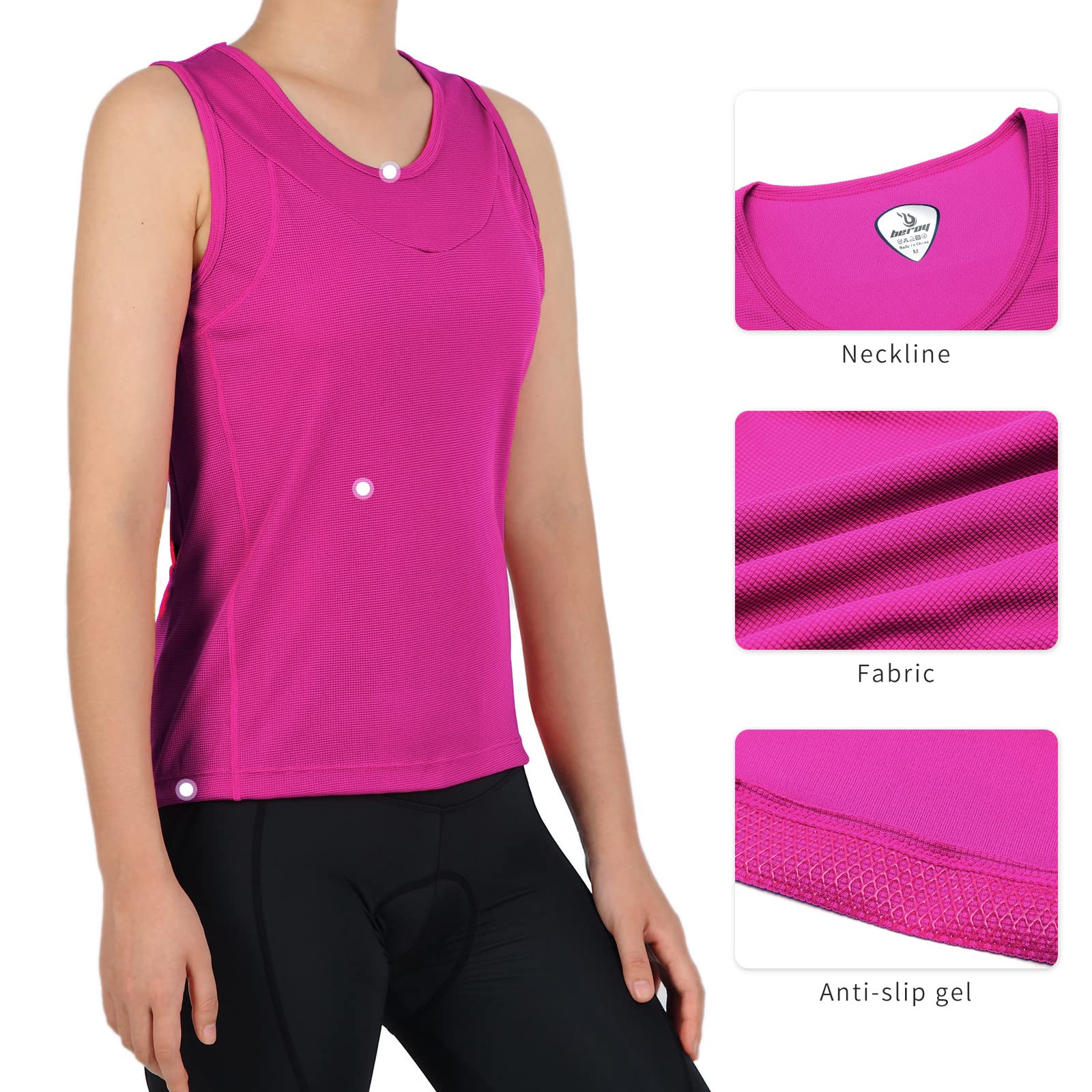 Canotte da ciclismo da donna, scollo rotondo, per corsa, sport, palestra, filatura, senza maniche, con tasche, Viola, XXL