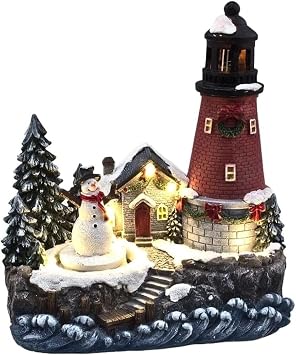 Lightahead Christmas Scene LED Lighthouse with Turning Snowman