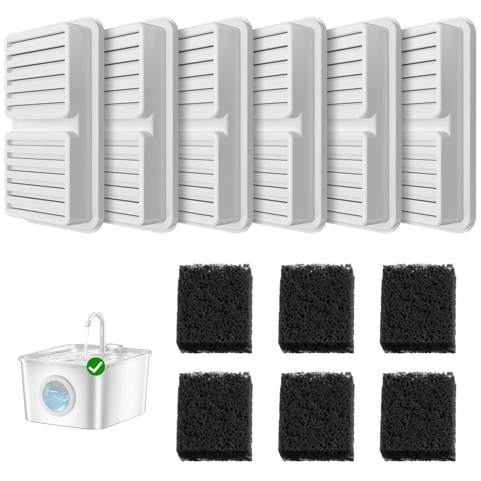 BalimoPet Filter Set for Cat Water Fountain for Drinking: Includes 6 Carbon Filters & 6 Foam Filters. Water Filters for 2.6L Cat Fountain, Four-Stage Filtration System, Keeps Water Fresh and Clean