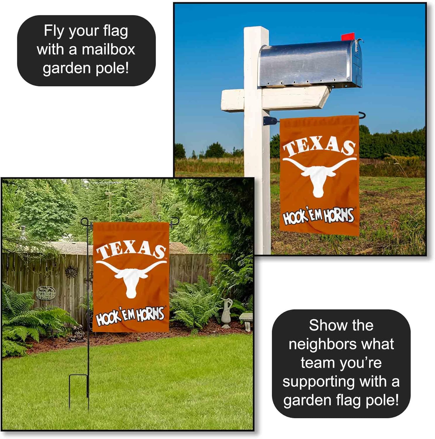 College Flags & Banners Co. Texas Longhorns Hook'em Horns Garden Flag - Image 4
