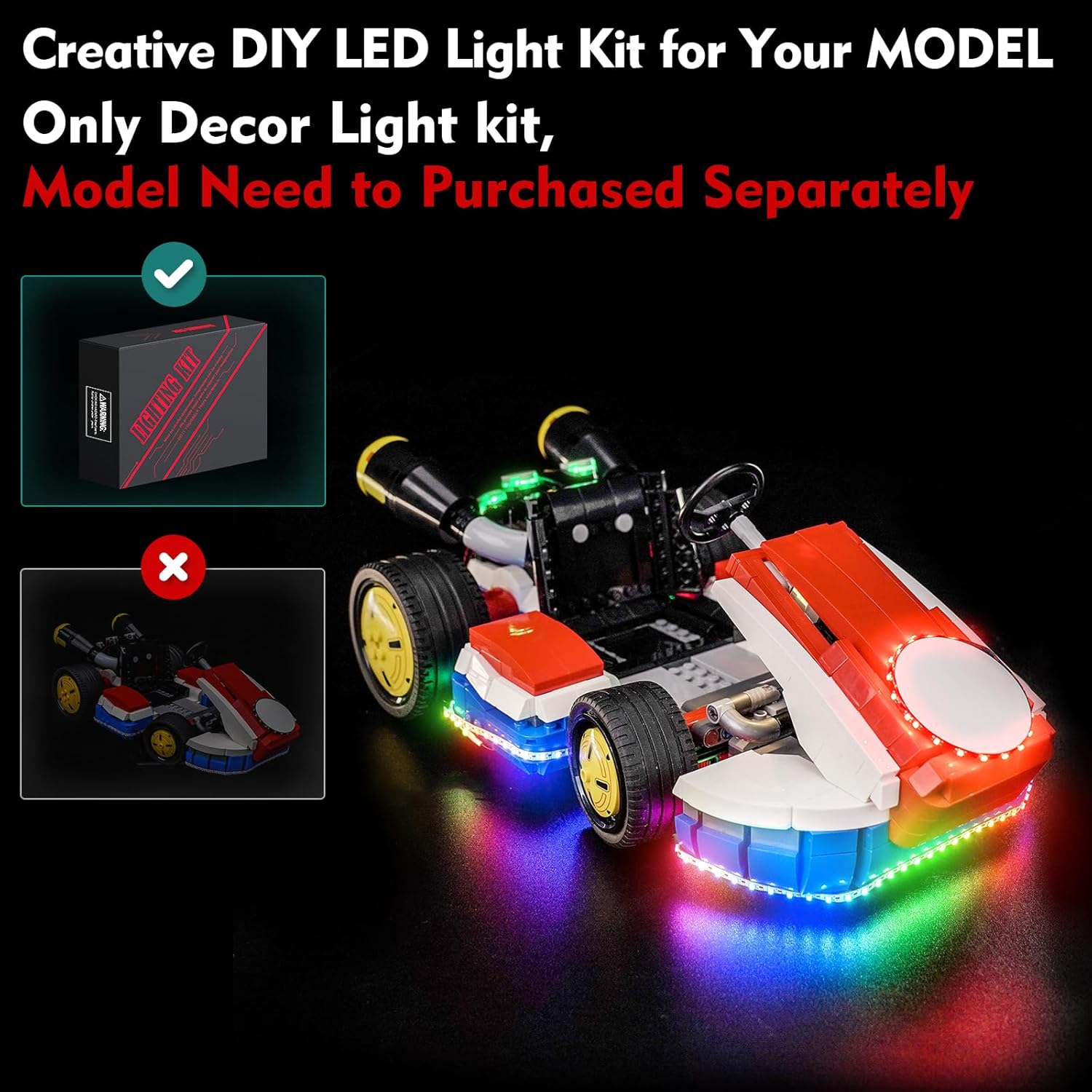 Light kit Compatible with Lego 72037 Mario Kart – Mario & Standard Kart - No Model Only Light, LED Lighting Accessories Compatible with Lego 72037 (Dazzle Color Version)