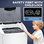 HOMCOM 1.3 Cu. Ft. laveuse portable, 9.9 lb laveuse complètement automatique 8 Programmes, 6 Niveaux d'eau, LED Affichage, Serrure d'enfant, Pompe de vidange pour les appartements, RVs, Blanc