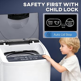 HOMCOM Portable Washing Machine, 1.3 Cu. Ft. Compact Washer with 8 Programs, 6 Water Levels, LED Display, Child Lock, Drain Pump, 9.9lb Full Automatic Washing Machine for Apartments, Dorms, RVs, White