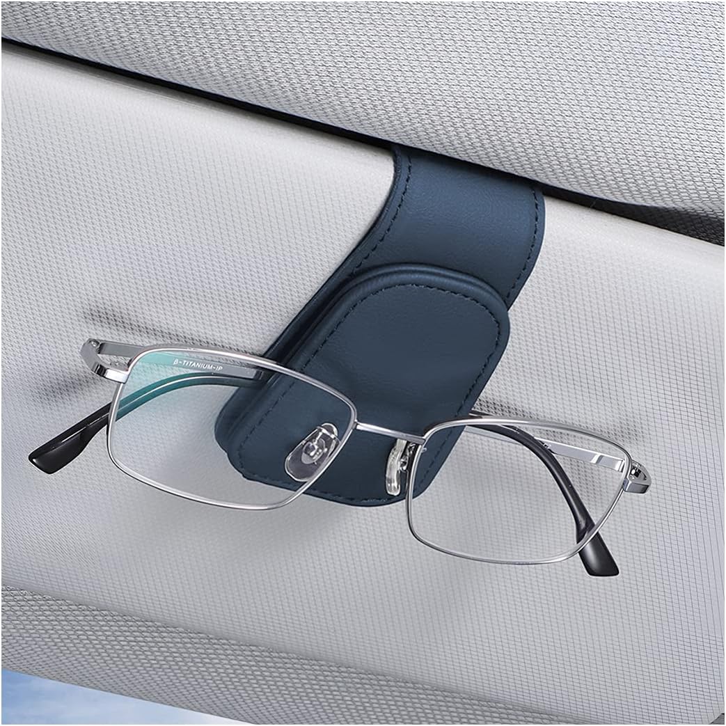 AICEL Sunglasses Holders for Car Sun Visor, Leather Eyeglasses Hanger Mounter, Magnetic Glasses Holder and Ticket Card Clip, Auto Interior Accessories Universal for SUV Pickup Truck