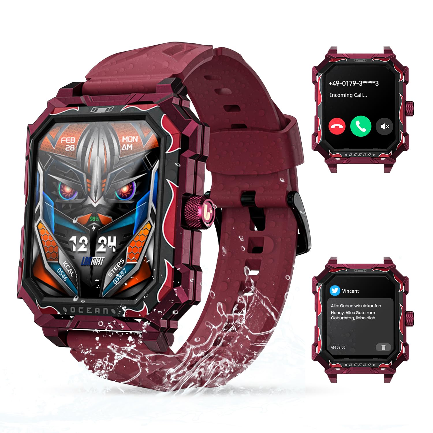 Smartwatch męski z funkcją telefonu 1,96", wojskowy smartwatch 680 mAh, tracker aktywności fizycznej, IP69, wodoszczelny, zegarek sportowy, Smart Watches z monitorem tętna, monitorem snu, do systemu