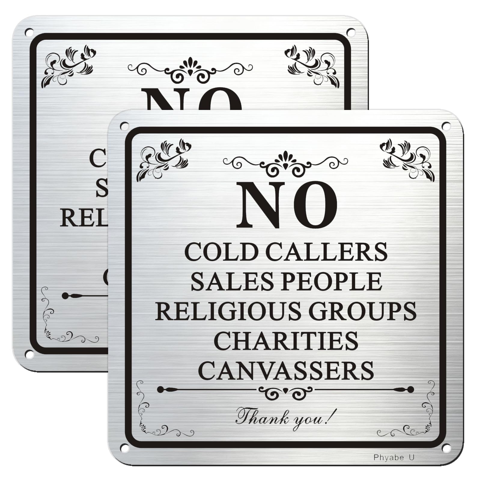 Phyabe 2 Pack No Cold Callers No Sales People Sign Aluminum Self-Adhesive