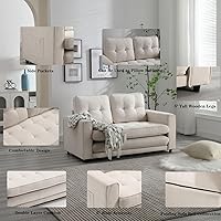 Vista 5 de Sofá cama futón, sofá futón plegable convertible, sofá pequeño transpirable, sofá reclinable ajustable para estudio compacto en sala de estar y Beige