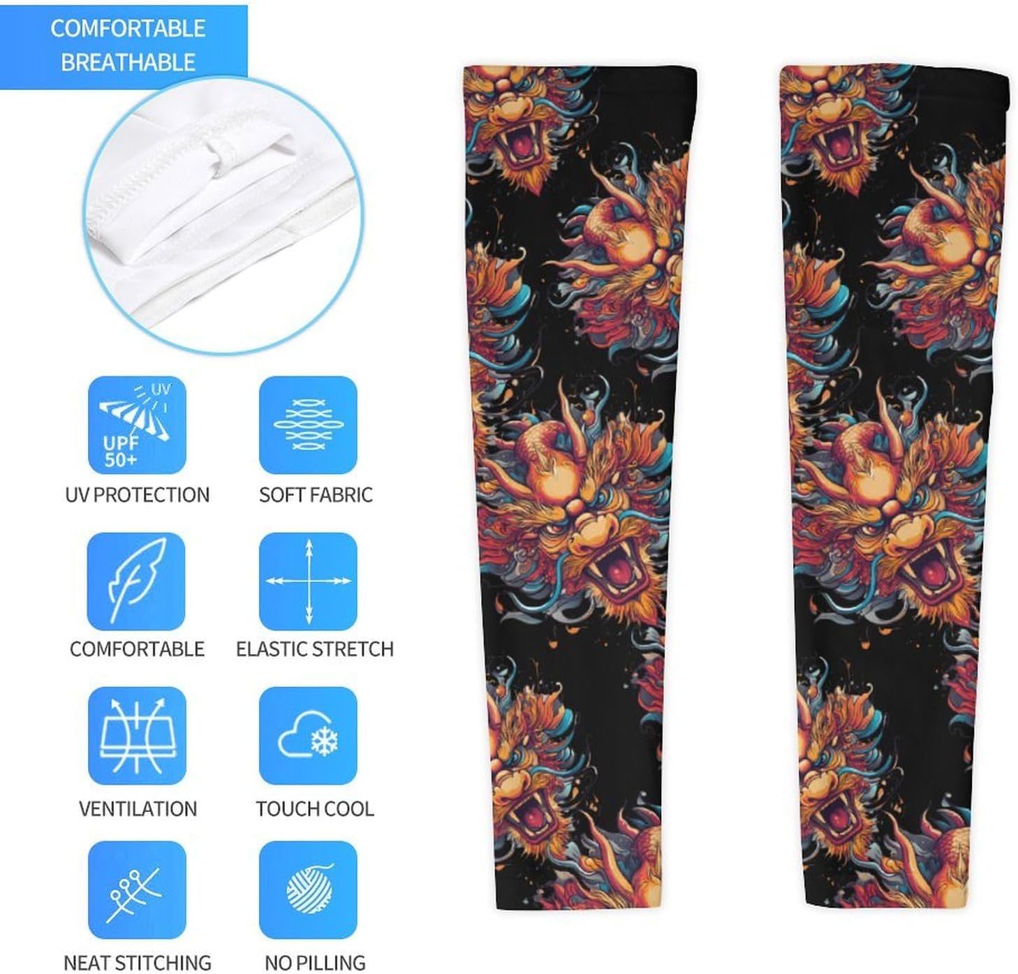 Chinese Dragon Arm Sleeves Sun Protection Sleeves Sports Cooling Arm Compression Sleeve for Men Women