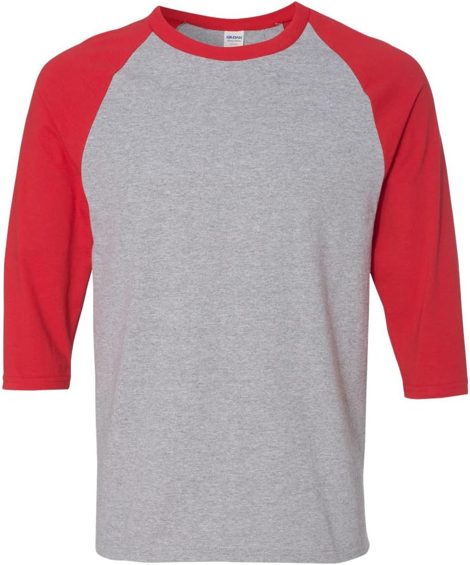 Gildan Men's Raglan Shirt 2-Pack - White/Red & Sport Grey/Red, Small