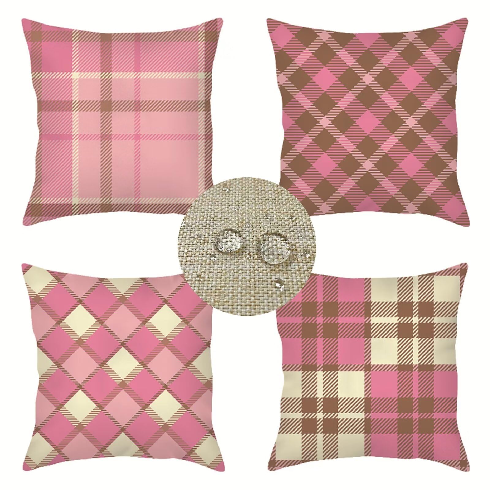 Rosa Fundas Cojines 4 Piezas nórdico Cojines Sofa Doble Cara Lino Impermeable Cojines Exterior para Sala Sofá Estar Funda Cojines Decorativos Regalo, con Cremallera Oculta Funda Cojin 60x60cm W-7748