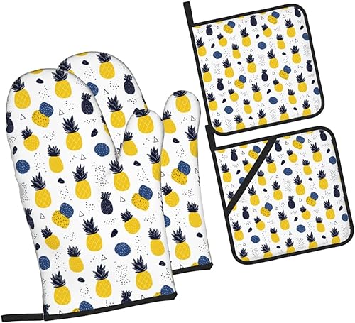 Miniatura 82 de Manoplas de horno y soportes para ollas, arte de mármol blanco y dorado, juego de 4 guantes de cocina resistentes al calor, antideslizantes