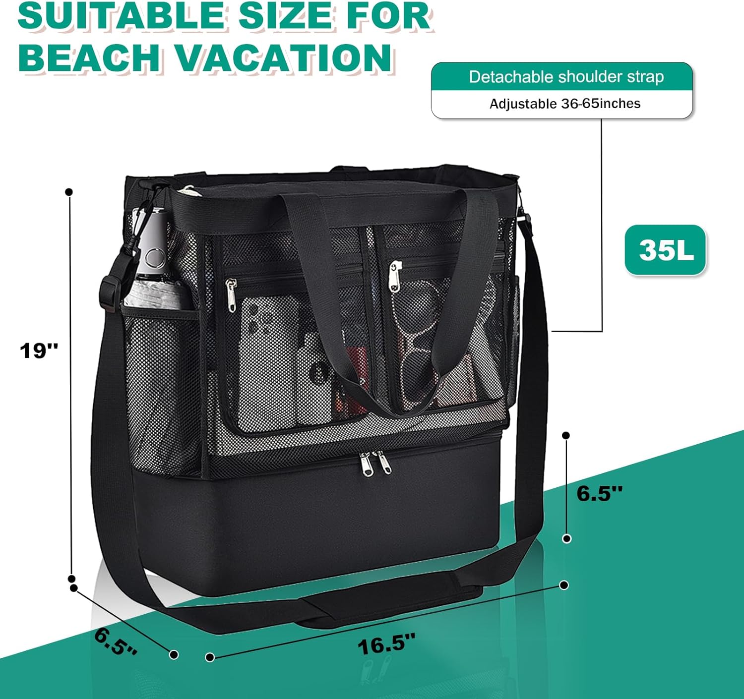 Beach Bags for Women, Large Beach Tote Bag Waterproof Mesh Swim Pool Bag with Cooler for Travel Vacation Essentials