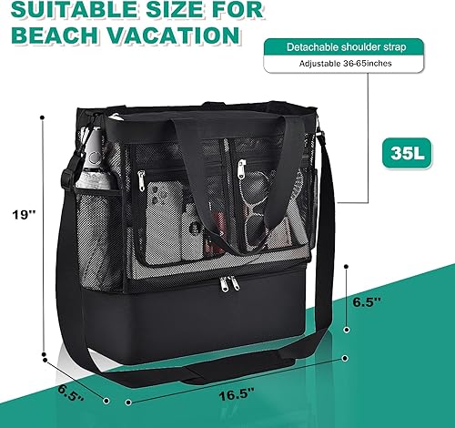 Miniatura 2 de Bolsas de playa para mujer, bolsa grande de playa, impermeable, de malla, para piscina, con hielera, para viajes, vacaciones, artículos esenciales