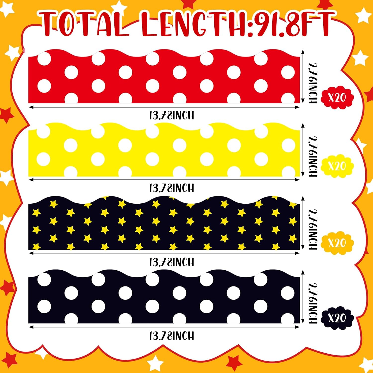 Gilprop 80 Pcs 91.8 ft Cartoon Mouse Classroom Bulletin Board Borders Bulletin Board Trim Self Adhesive Scalloped Borders Decorations Stickers for Office School Blackboard Chalkboard Desk