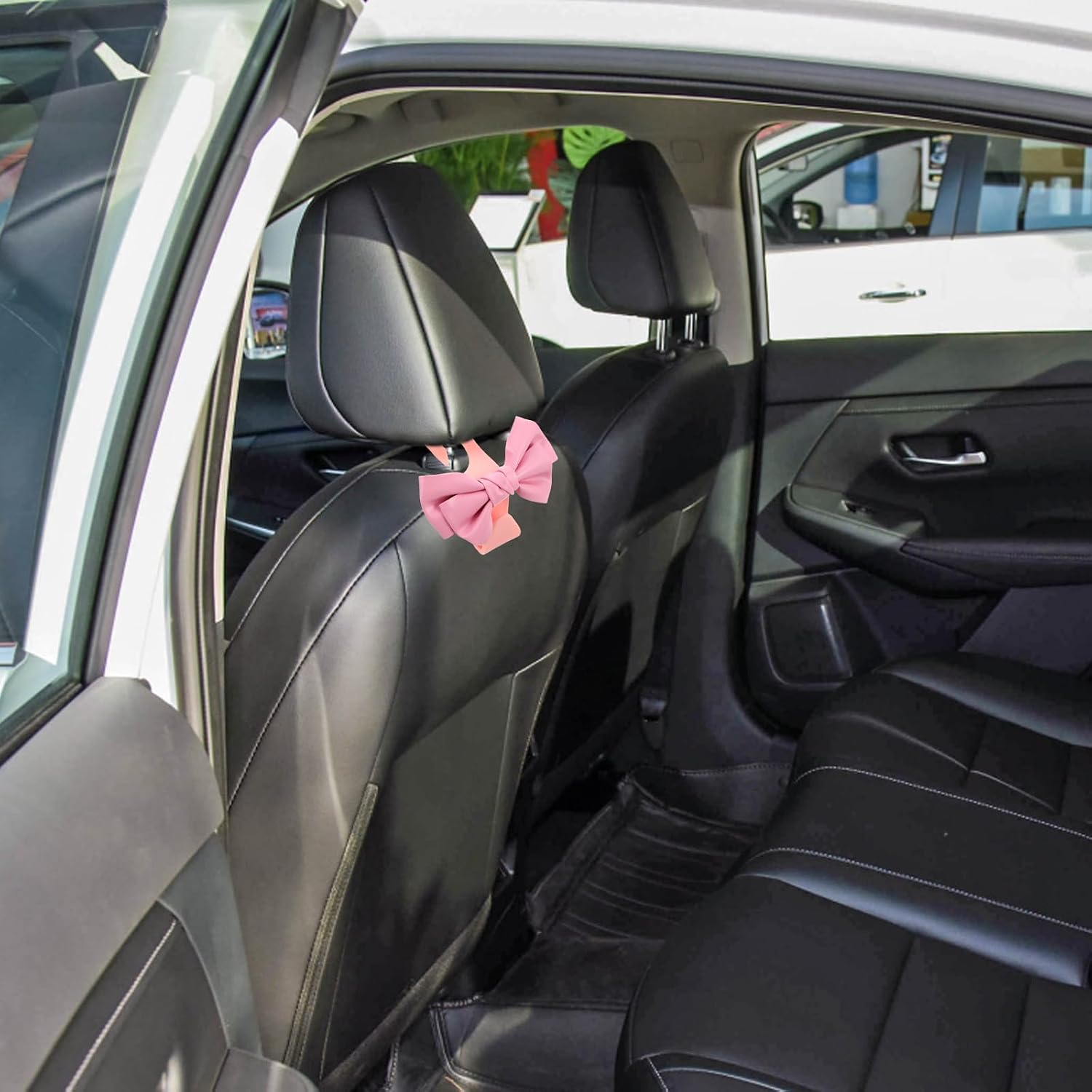 4pcs Car Back Seat Storage Hooks Cute Bow Car Seat Headrest Hook Hanger Decorative Bowknot Hangers for Purses and Shopping Bags Interior Accessory