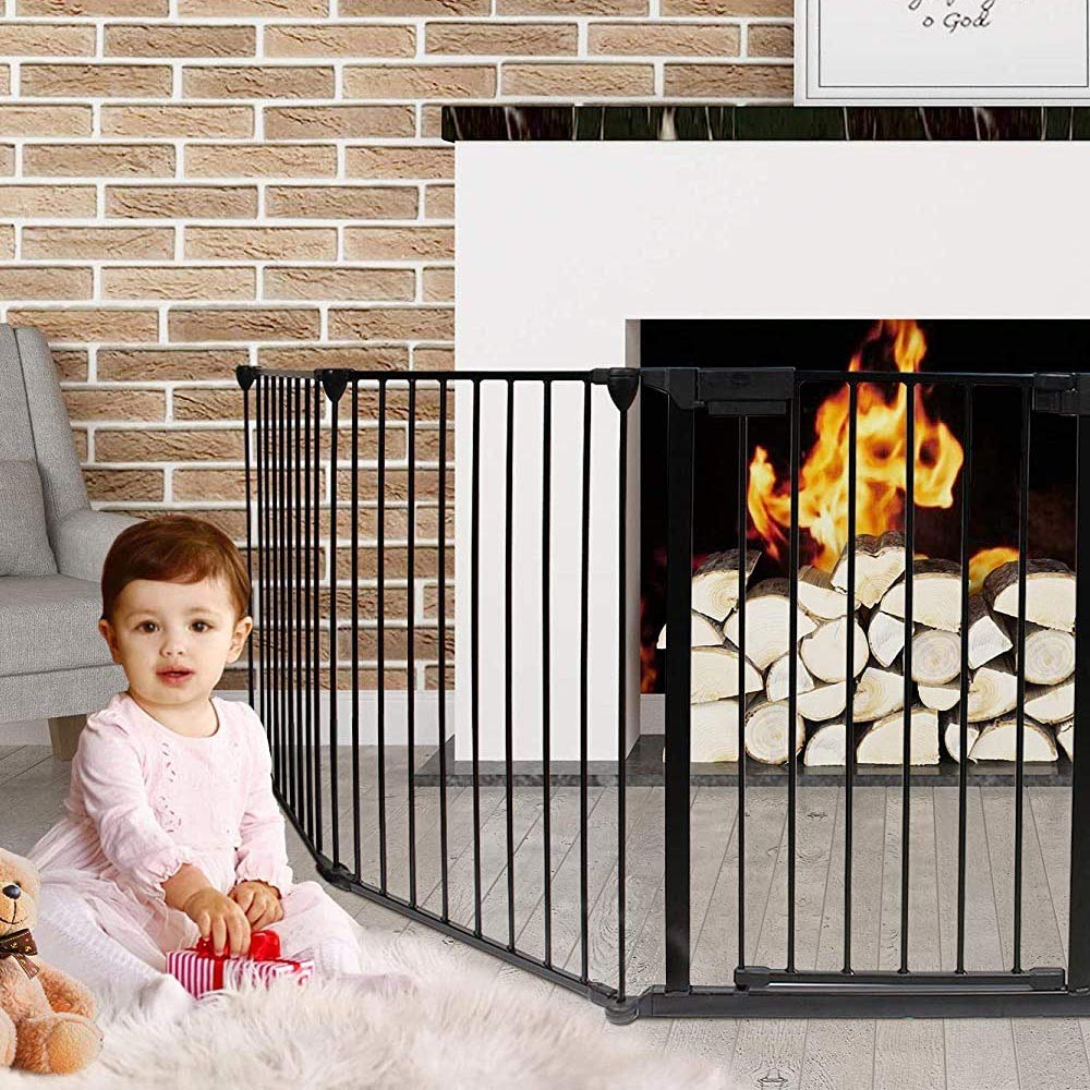 Bakaji Puerta de protección de chimenea para perros y niños, recinto, divisor, cercado con puerta y cierre con asa, antiniños, longitud 3 m, de acero, estructura plegable