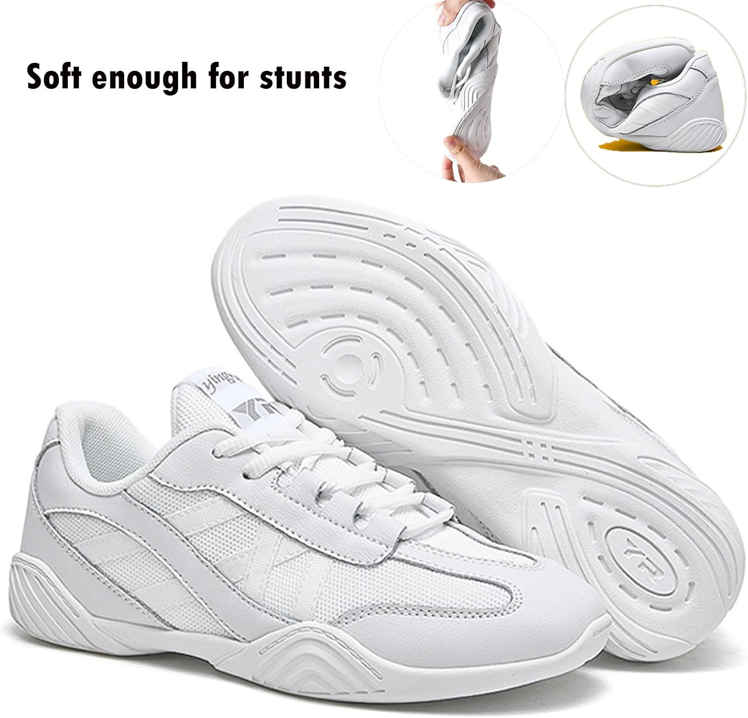 Boys Girls White Cheer Shoes Lace-up School Competition Chearleader Dancing Flats Sports Sneakers