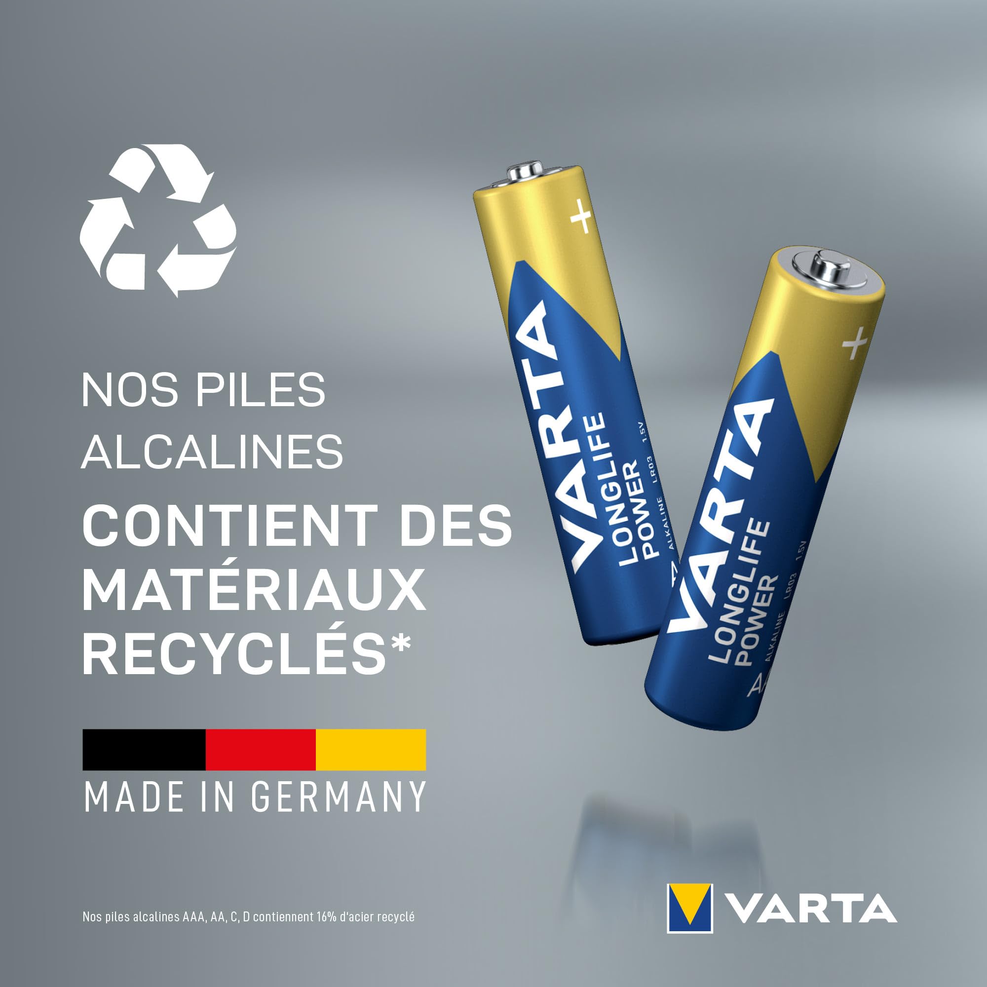 VARTA Piles AAA Longlife Power Alcalines 1,5V Lot de 20 Emballage Recyclé Made in Germany