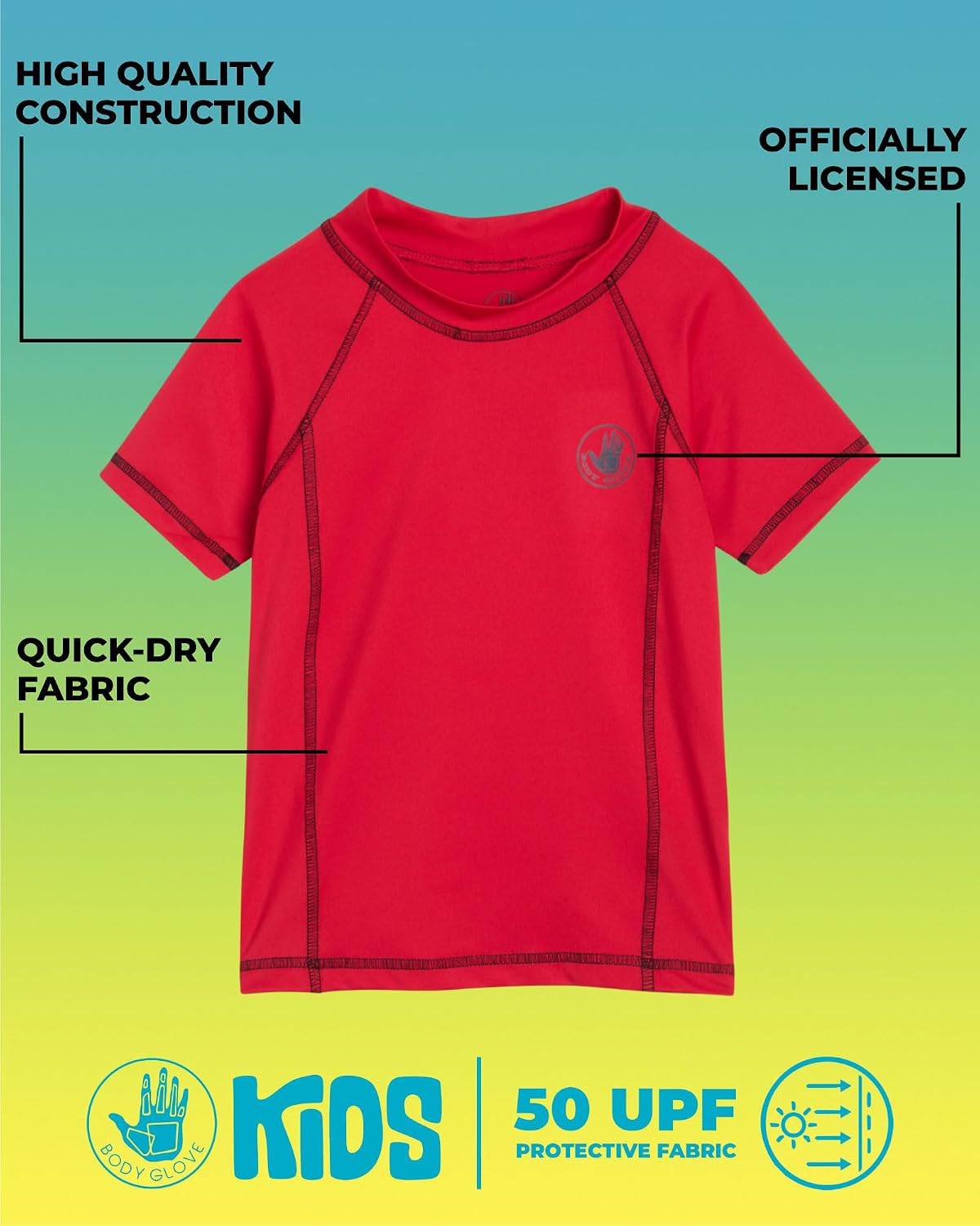 Body Glove Boys Rash Guard Shirt - UPF 50+ Quick Dry Fabric Rash Guard Swimwear for Boys - Short Sleeve Kids Swim Shirt
