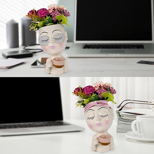 Miniatura 5 de Lhocm Macetero con cabeza de maceta macetas para plantas de interior, macetas pequeñas con orificio de drenaje, cara de macetas para suculentas,