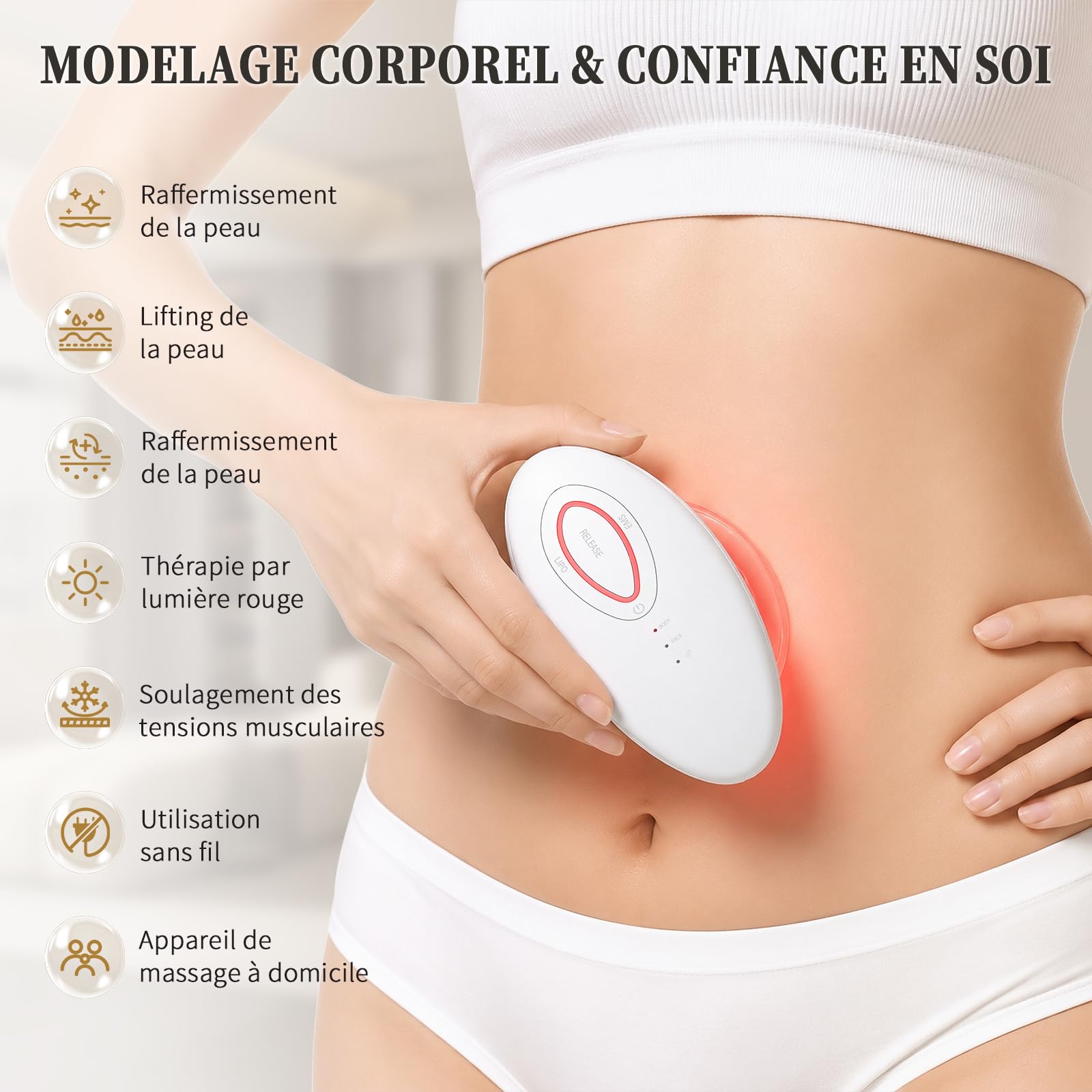 Ehomfory Masseur Anti Cellulite à Ventouse Électrique, Palper Rouler, Lifting EMS et Thérapie par Lumière Rouge Minceur Aspiration Liposuccion Raffermissement,pour Visage,Ventre,Cuisse,Jambes,Bras