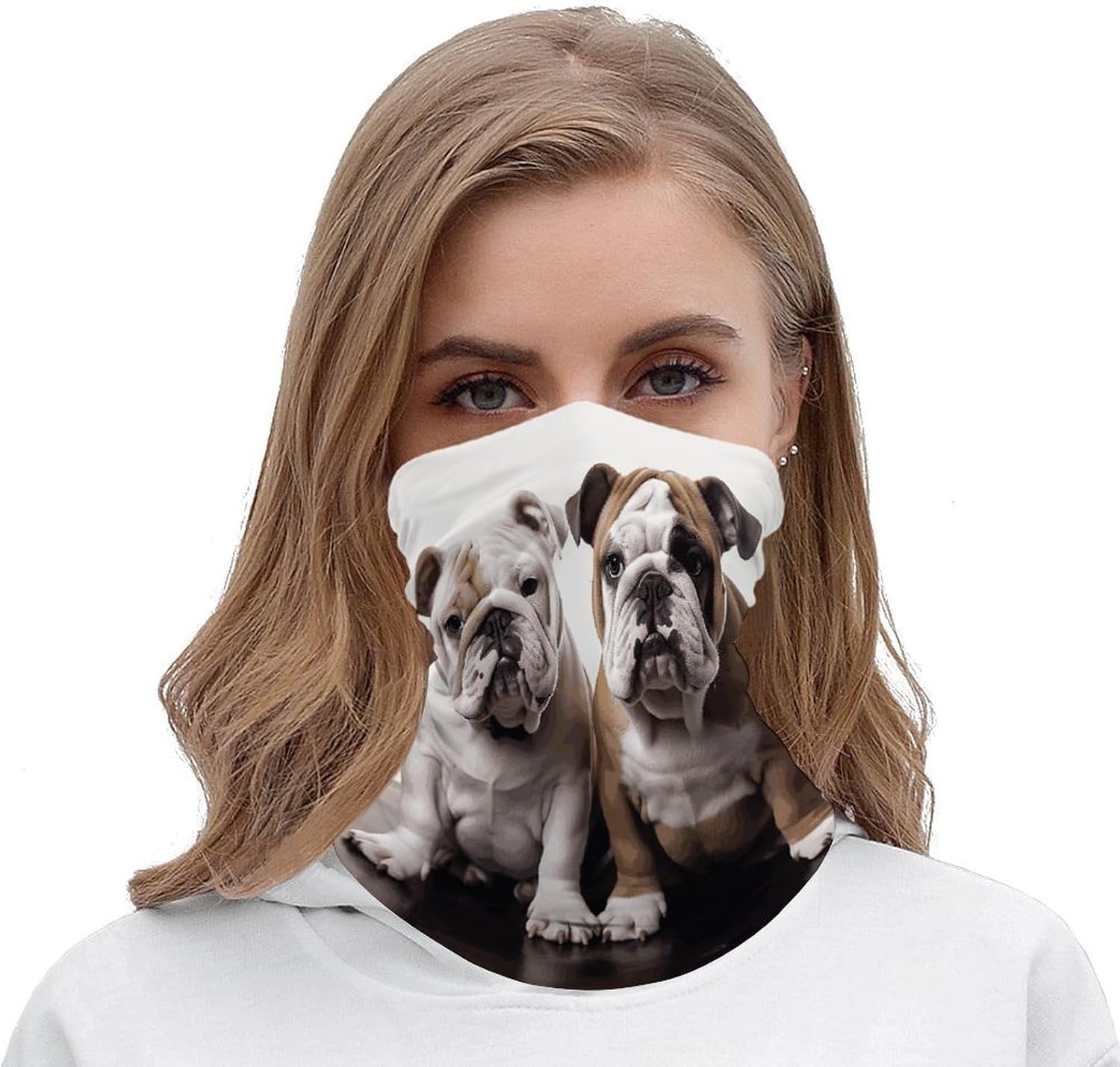 Neck Gaiter Two Cute Bulldog Dogs Printed Head Wrap Headwear Bandanas Face Scarf Mask Neck Warmer Balaclava Suitable for Both Men And Women