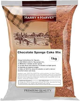 Harry Harvey Chocolate Sponge Cake Mix 1 kg | Rich Chocolate Cake Mix   Light & Fluffy Sponge | Just Add Water or Milk | Ideal for Birthday Cakes, Party Bakes & Home Baking