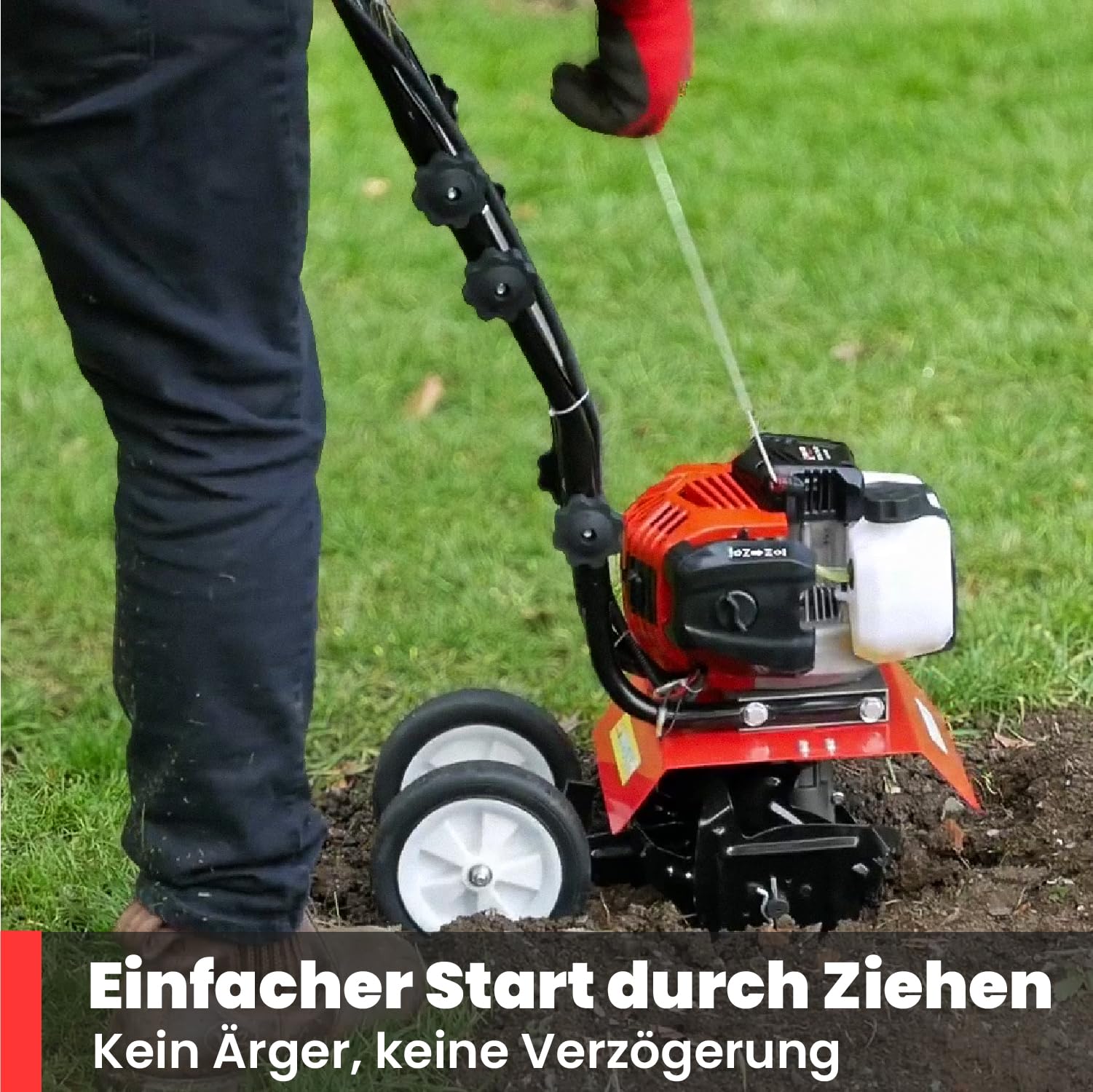 BU-KO 52CC Gartenfräse Benzin 3 PS 2-Takt-Rasenboden bodenhacke Grubber Motorhacke Benzin Leichter kompakter, bodenfräse leistungsstarker Griff mit sicherem Griff 1 Jahre Garantie
