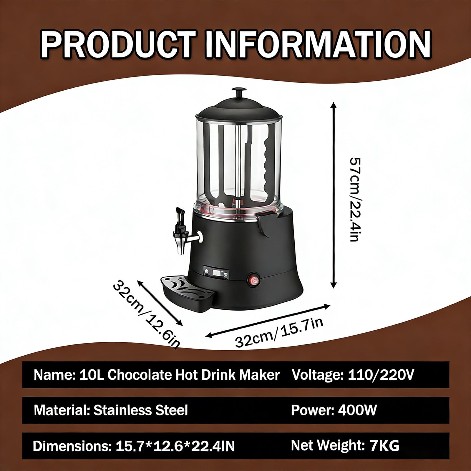 Máquina Comercial para Calentar y Mezclar Chocolate, Calentador eléctrico de Bebidas para Leche, té y café. 10L