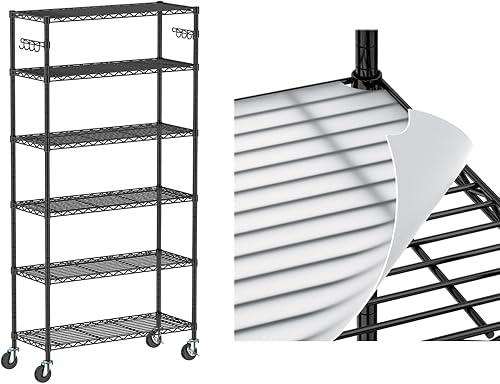 Estante de almacenamiento de 6 niveles con ruedas, paquete de 5 revestimientos de estante de alambre