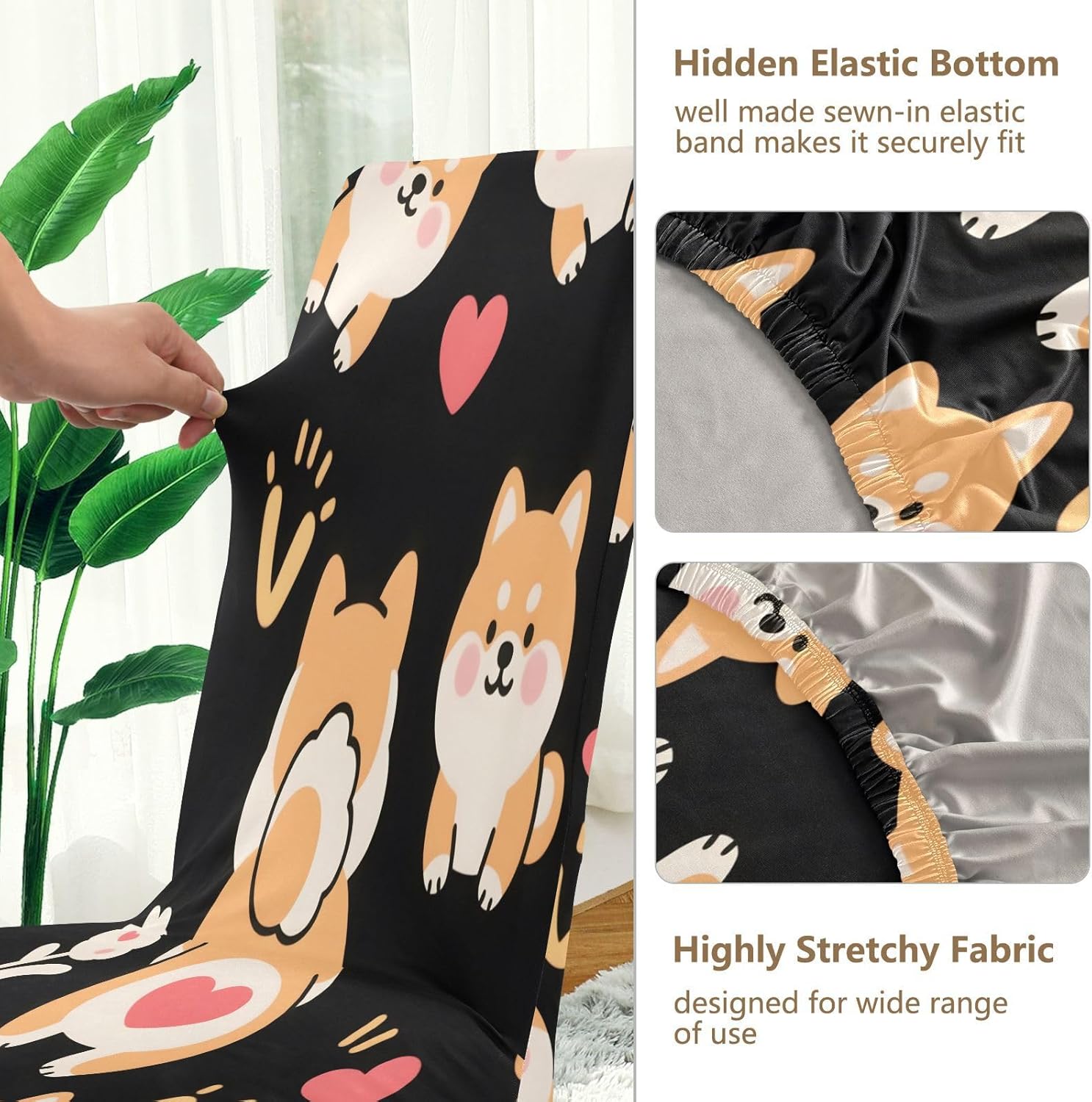 ALAZA Chair Covers for Dining Room, Corgi Flower Heart Pattern Stretch Chair Cover Sets Chair Protector Removable Washable for Ktichen Restaurant Hotel