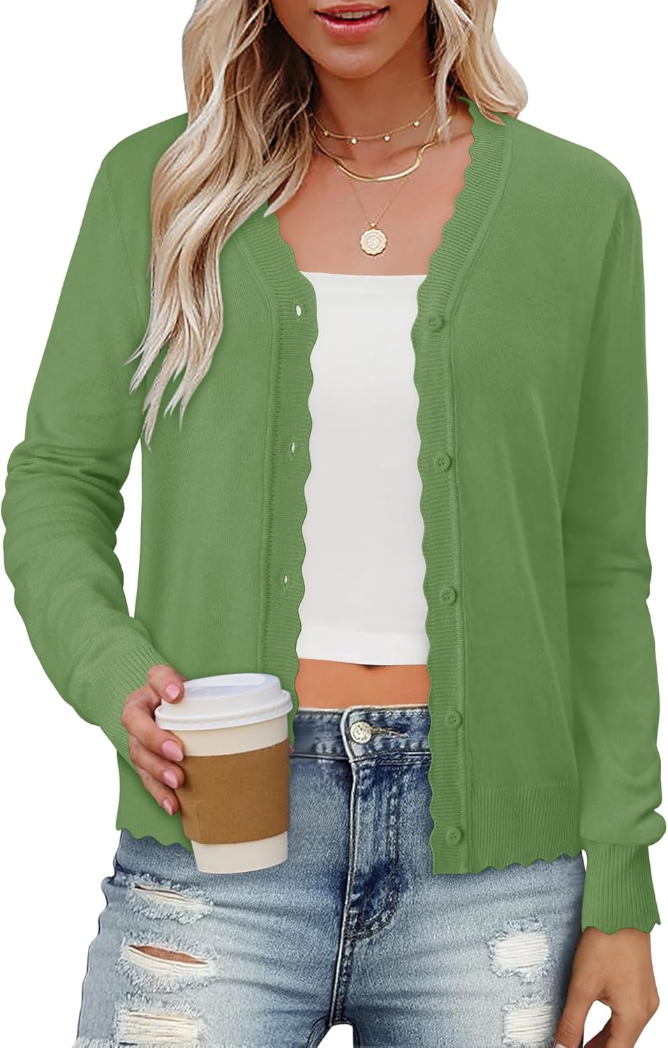 onlypuff Cardigan for Women Dressy Button Down Sweaters Work Cardigans Trendy Clothes Long Sleeve Knit S-2XL